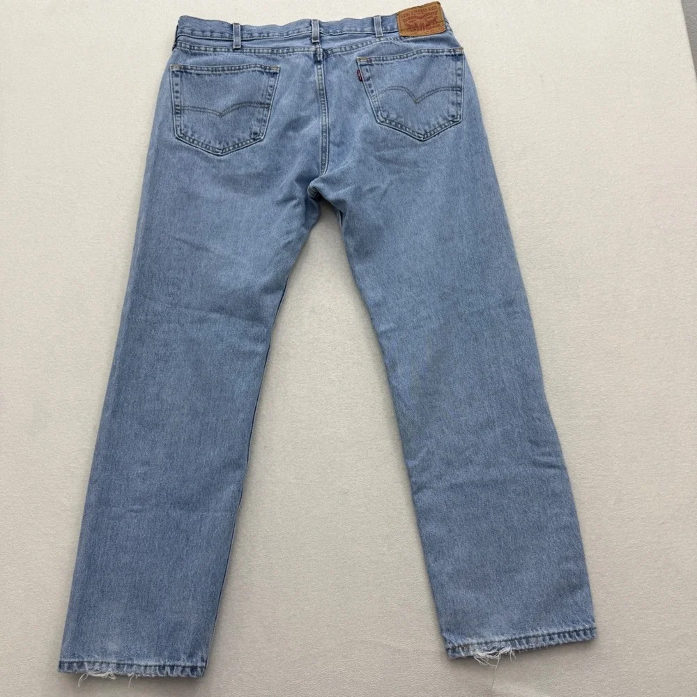 Levi's 505 Mens W38 L32 Blue Denim Jeans‎ Distressed Hole Casual